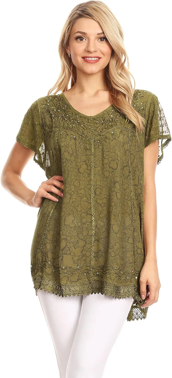 Sakkas Charolette Embroidery and Seqiun Accents Blouse