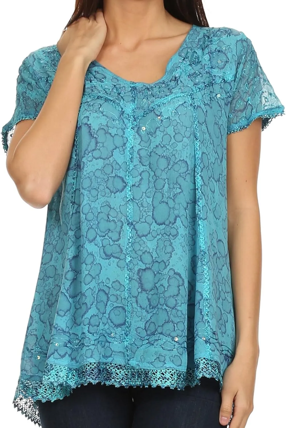 Sakkas Charolette Embroidery and Seqiun Accents Blouse