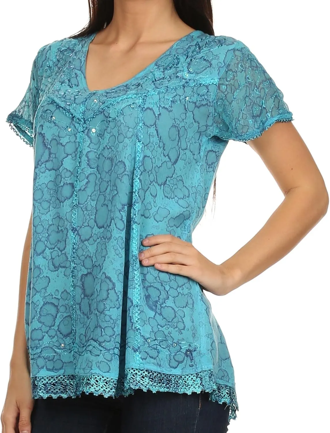 Sakkas Charolette Embroidery and Seqiun Accents Blouse