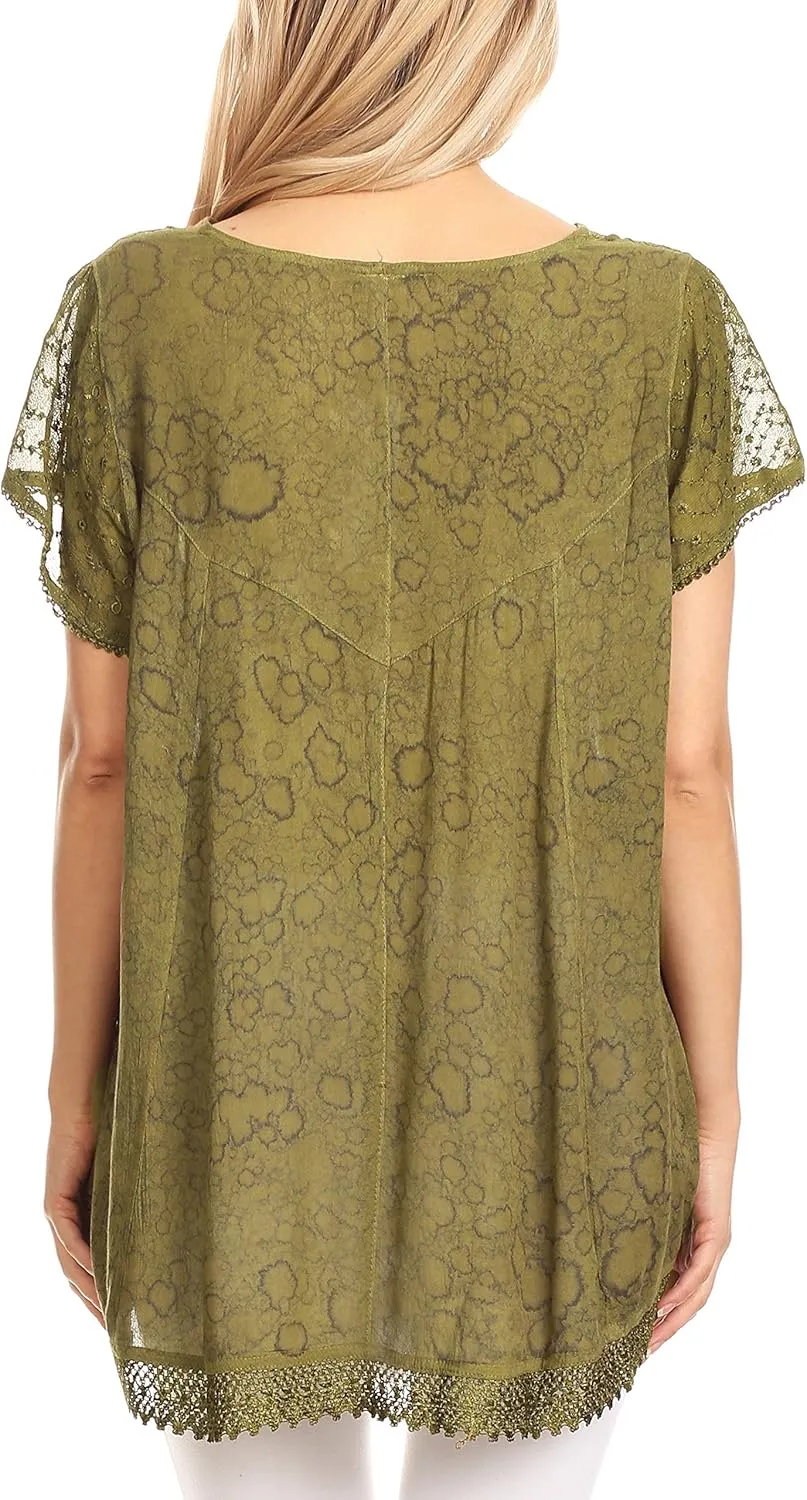 Sakkas Charolette Embroidery and Seqiun Accents Blouse