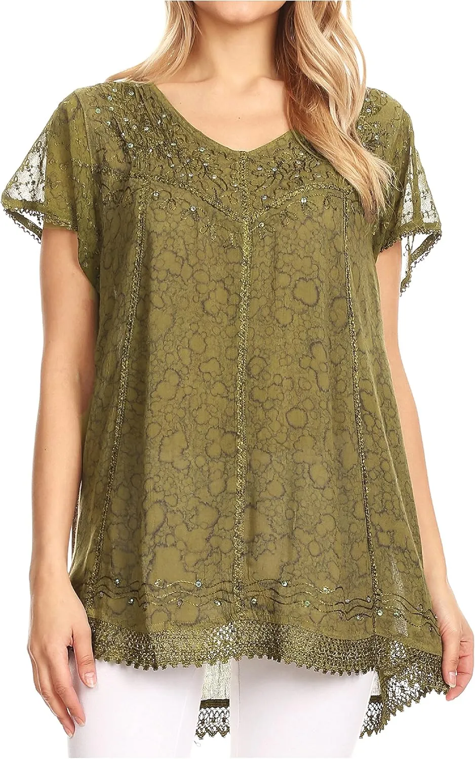 Sakkas Charolette Embroidery and Seqiun Accents Blouse