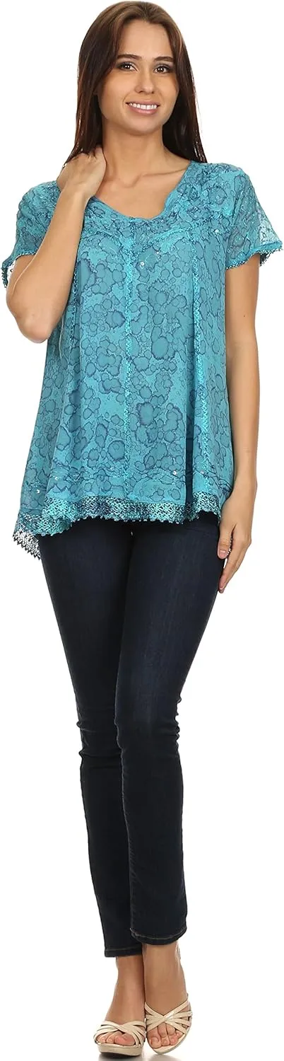 Sakkas Charolette Embroidery and Seqiun Accents Blouse