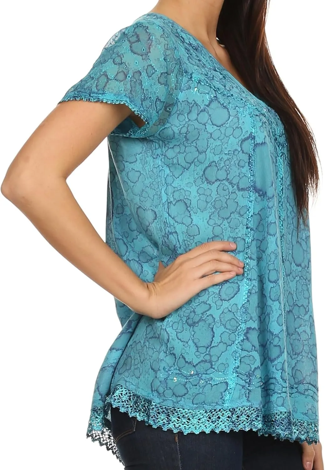 Sakkas Charolette Embroidery and Seqiun Accents Blouse