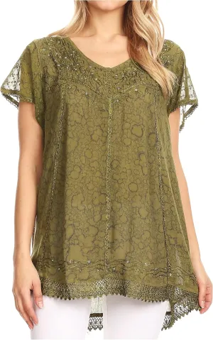 Sakkas Charolette Embroidery and Seqiun Accents Blouse