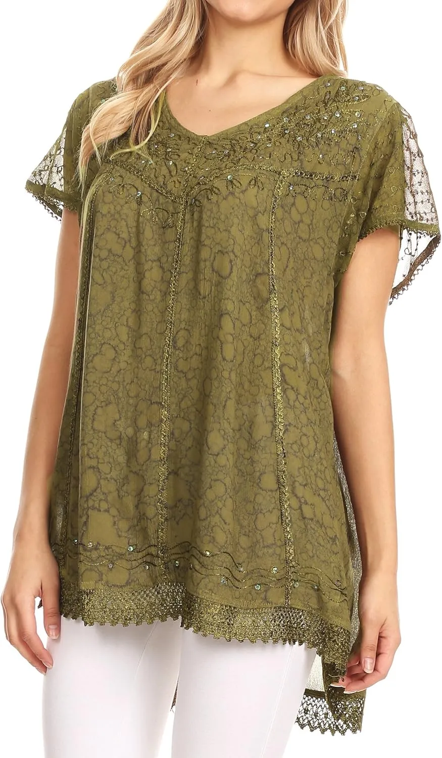 Sakkas Charolette Embroidery and Seqiun Accents Blouse