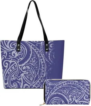 Samoa Tribal Design Women'S Handbag Large Capacity Shoulder Bag Polynesian 2-Piece Women'S Bag The Same Purse