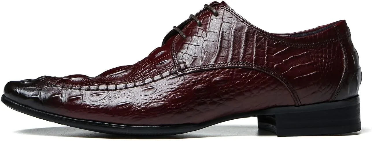 Santimon Men's Oxfords Formal Dress Classic Lace-up Wingtip Crocodile Texture Derby Genuine Leather Fashion Comfortable Shoes Buinsess Casual Prom Wedding Tuxedo Shoes for Men