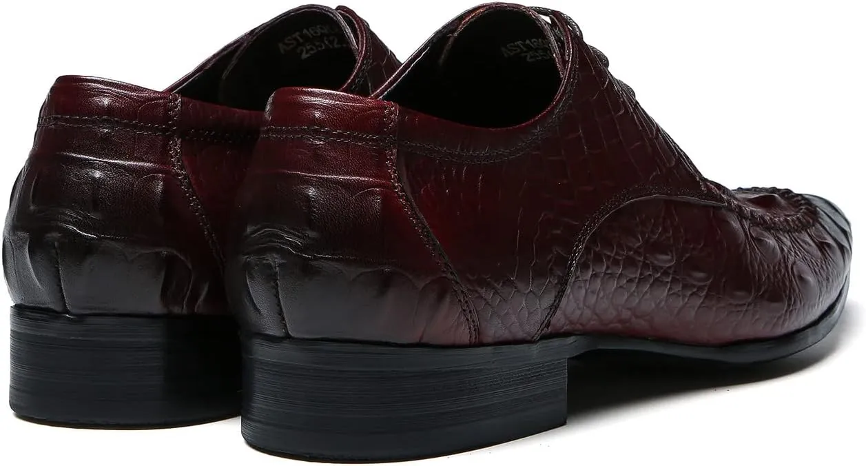 Santimon Men's Oxfords Formal Dress Classic Lace-up Wingtip Crocodile Texture Derby Genuine Leather Fashion Comfortable Shoes Buinsess Casual Prom Wedding Tuxedo Shoes for Men