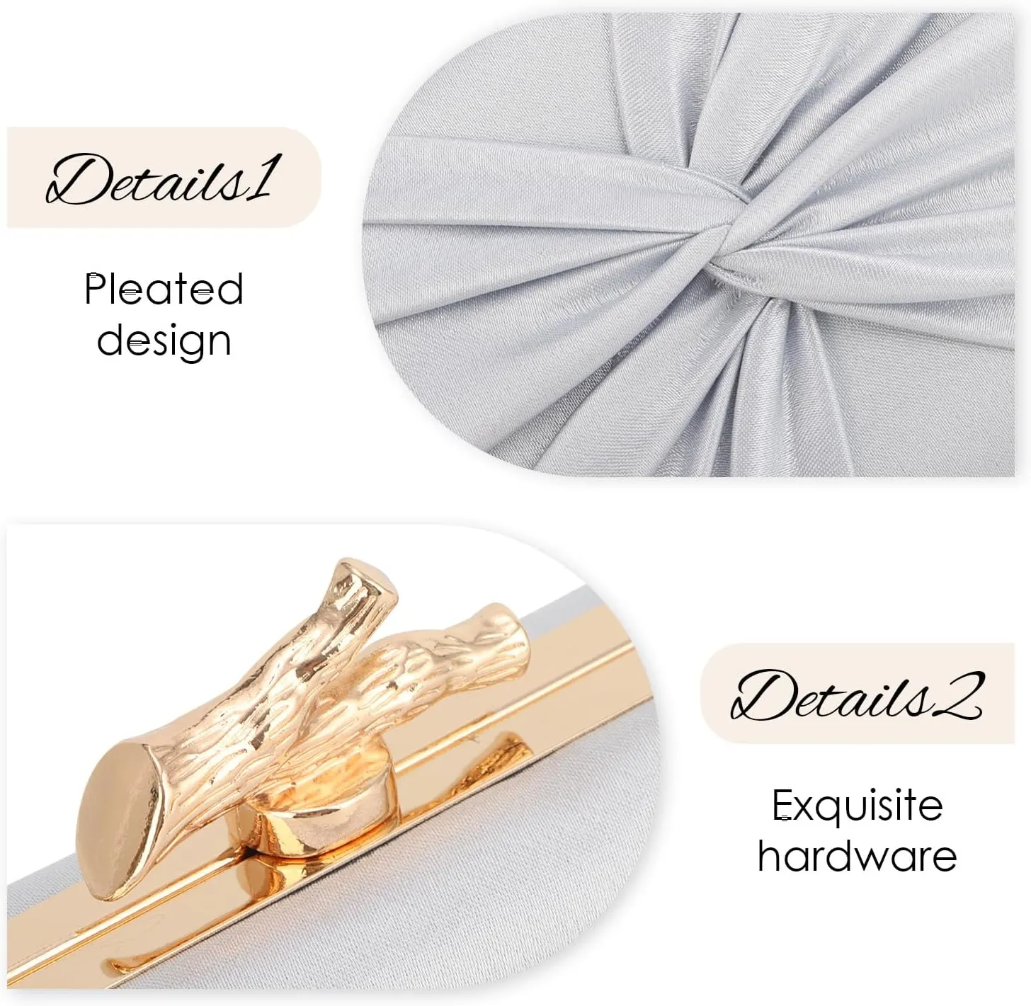 Satin Clutch Purses for Women Pleated Evening Bag Formal with Chain for Party, Wedding and Prom