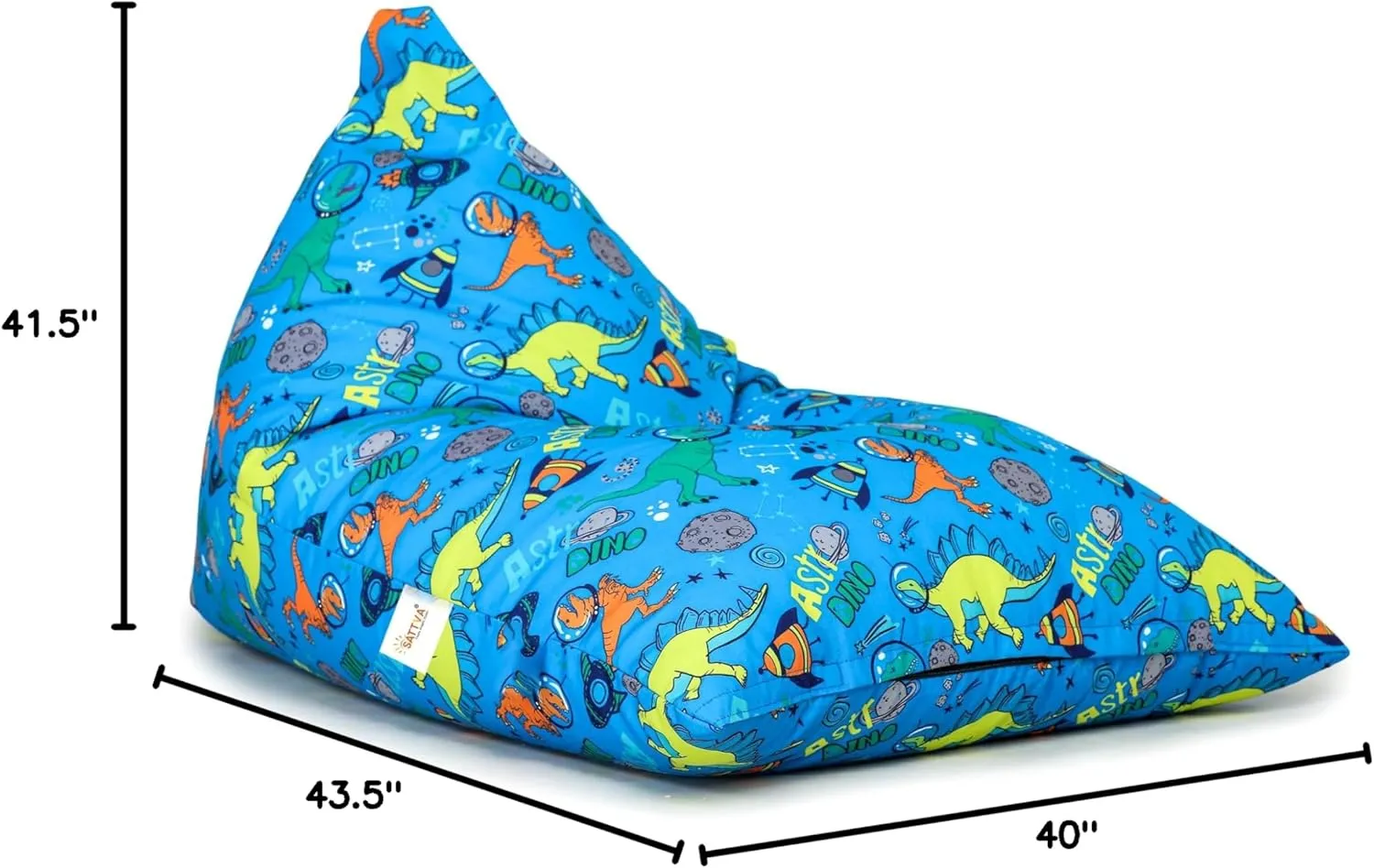 SATTVA Kids Triangle Canvas Bean Bag Cover (No Filling) Organize Stuffed Animal Storage, Beans, Toys Ultra Soft Zipper Bean Bag Chairs for Teens & Adults_Blue Dino Print