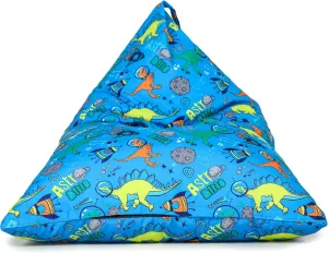 SATTVA Kids Triangle Canvas Bean Bag Cover (No Filling) Organize Stuffed Animal Storage, Beans, Toys Ultra Soft Zipper Bean Bag Chairs for Teens & Adults_Blue Dino Print