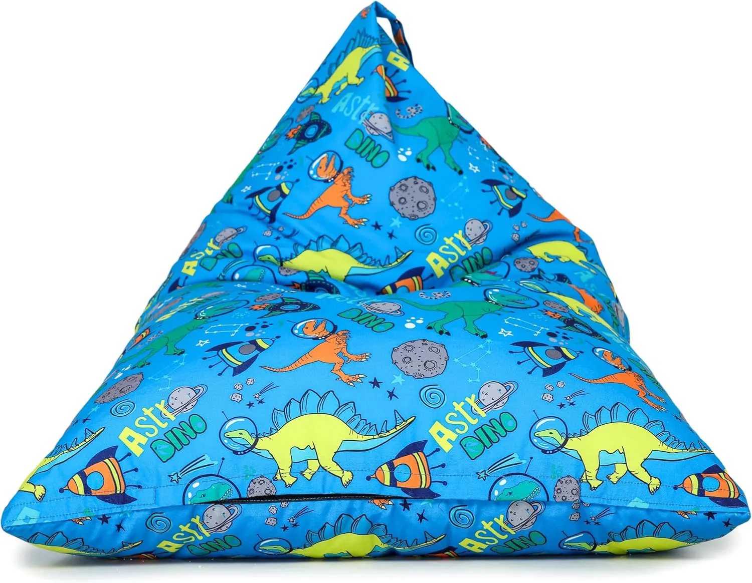 SATTVA Kids Triangle Canvas Bean Bag Cover (No Filling) Organize Stuffed Animal Storage, Beans, Toys Ultra Soft Zipper Bean Bag Chairs for Teens & Adults_Blue Dino Print