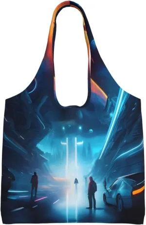 Science Fiction Future Printed single-shoulder canvas bag, large-capacity grocery shopping bag, light and easy to carry