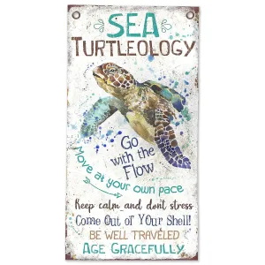 Sea Turtleology Scroll - Inspirational Beach House Decor, Keep Calm and Don't Stress Sign, Sea Turtle Beach Life Art, Coastal Adventure Positive Quotes and Gift, 16x32 Canvas Wall Scroll Art Poster