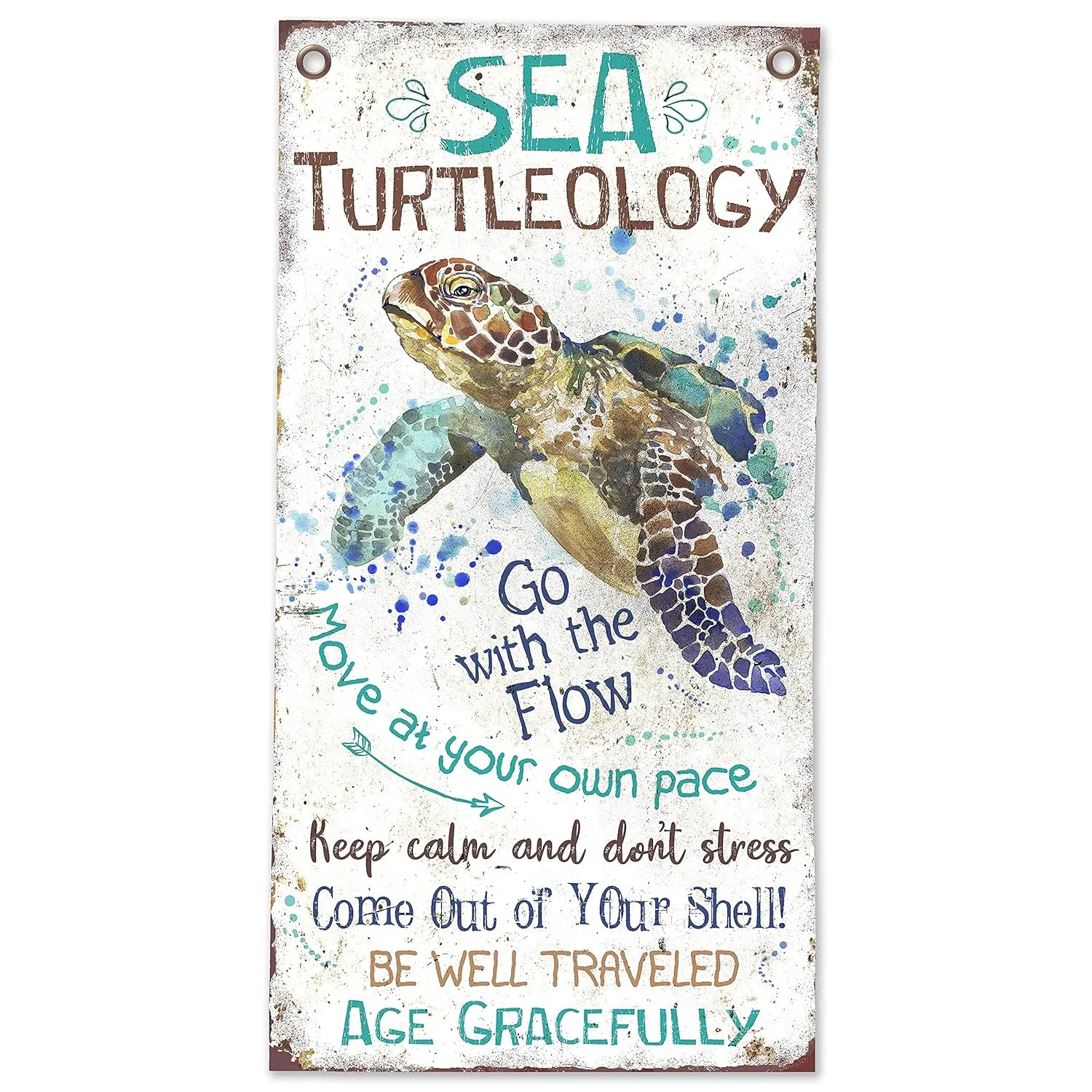 Sea Turtleology Scroll - Inspirational Beach House Decor, Keep Calm and Don't Stress Sign, Sea Turtle Beach Life Art, Coastal Adventure Positive Quotes and Gift, 16x32 Canvas Wall Scroll Art Poster