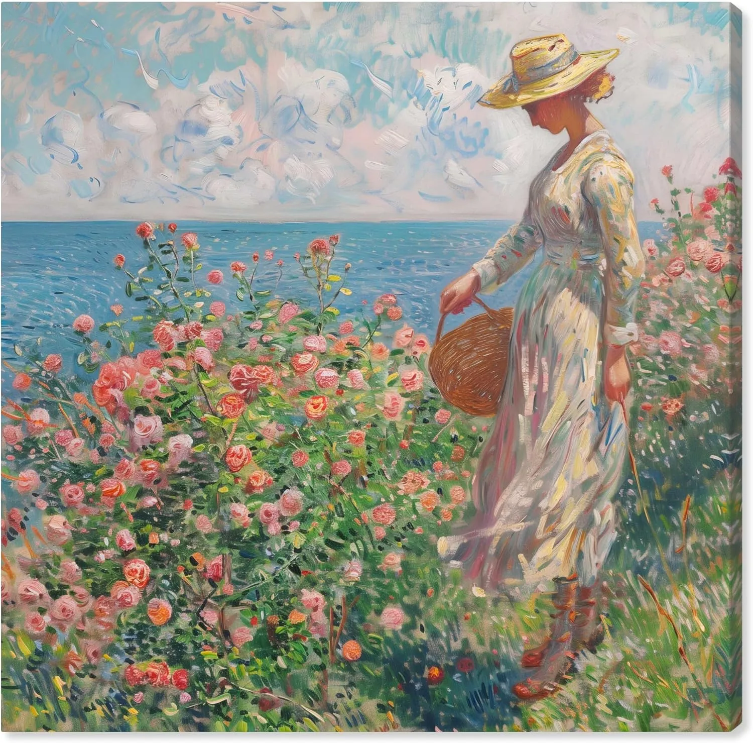 Seaside Stroll Canvas Classic Landscape Art, Gallery Wrapped, 16" x 16"