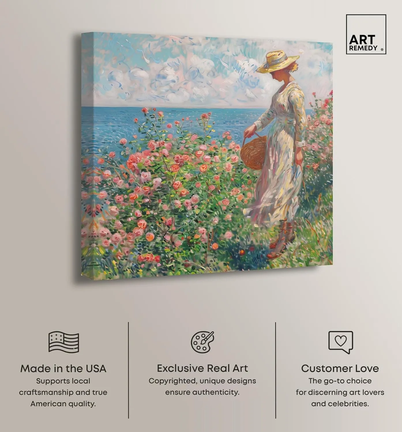 Seaside Stroll Canvas Classic Landscape Art, Gallery Wrapped, 16" x 16"