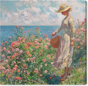 Seaside Stroll Canvas Classic Landscape Art, Gallery Wrapped, 16" x 16"