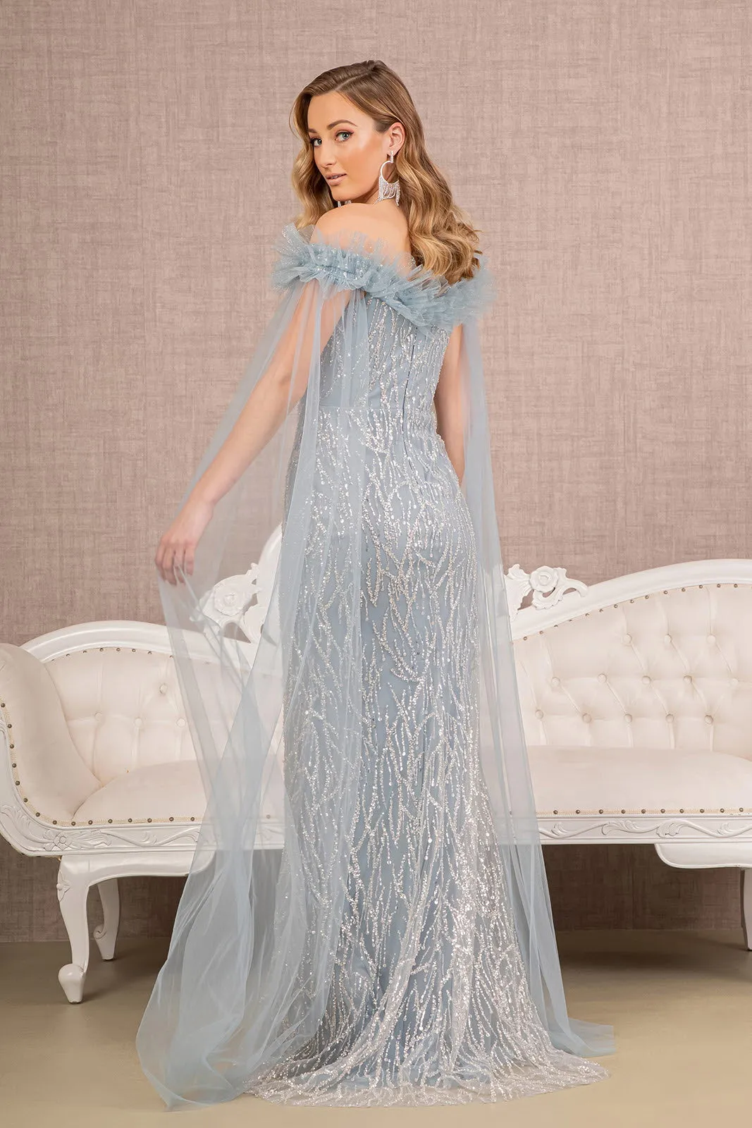 Sequin Bead Strapless Mesh Mermaid w/ Side Long Mesh Layer Long Prom Dress GLGL3120