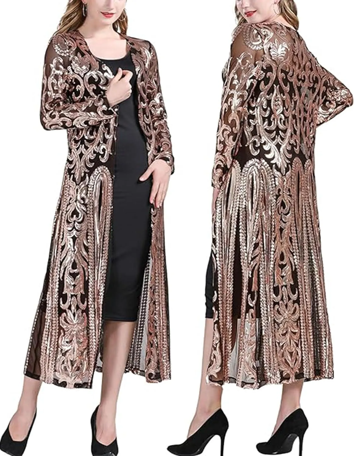 Sequin Cardigans Duster Sparkly Blazer Jackets Long for Women Evening