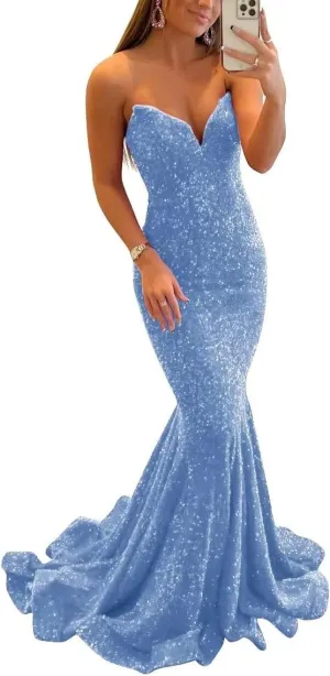 Sequin Evening Dresses for Women Formal Sexy Long Prom Party Gowns Mermaid Sparkly V-Neck Homecoming Dress