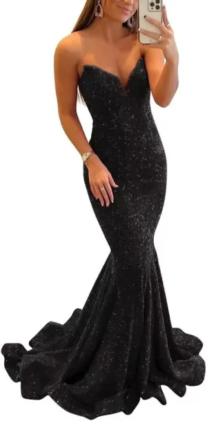 Sequin Evening Dresses for Women Formal Sexy Long Prom Party Gowns Mermaid Sparkly V-Neck Homecoming Dress