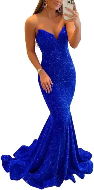 Sequin Evening Dresses for Women Formal Sexy Long Prom Party Gowns Mermaid Sparkly V-Neck Homecoming Dress