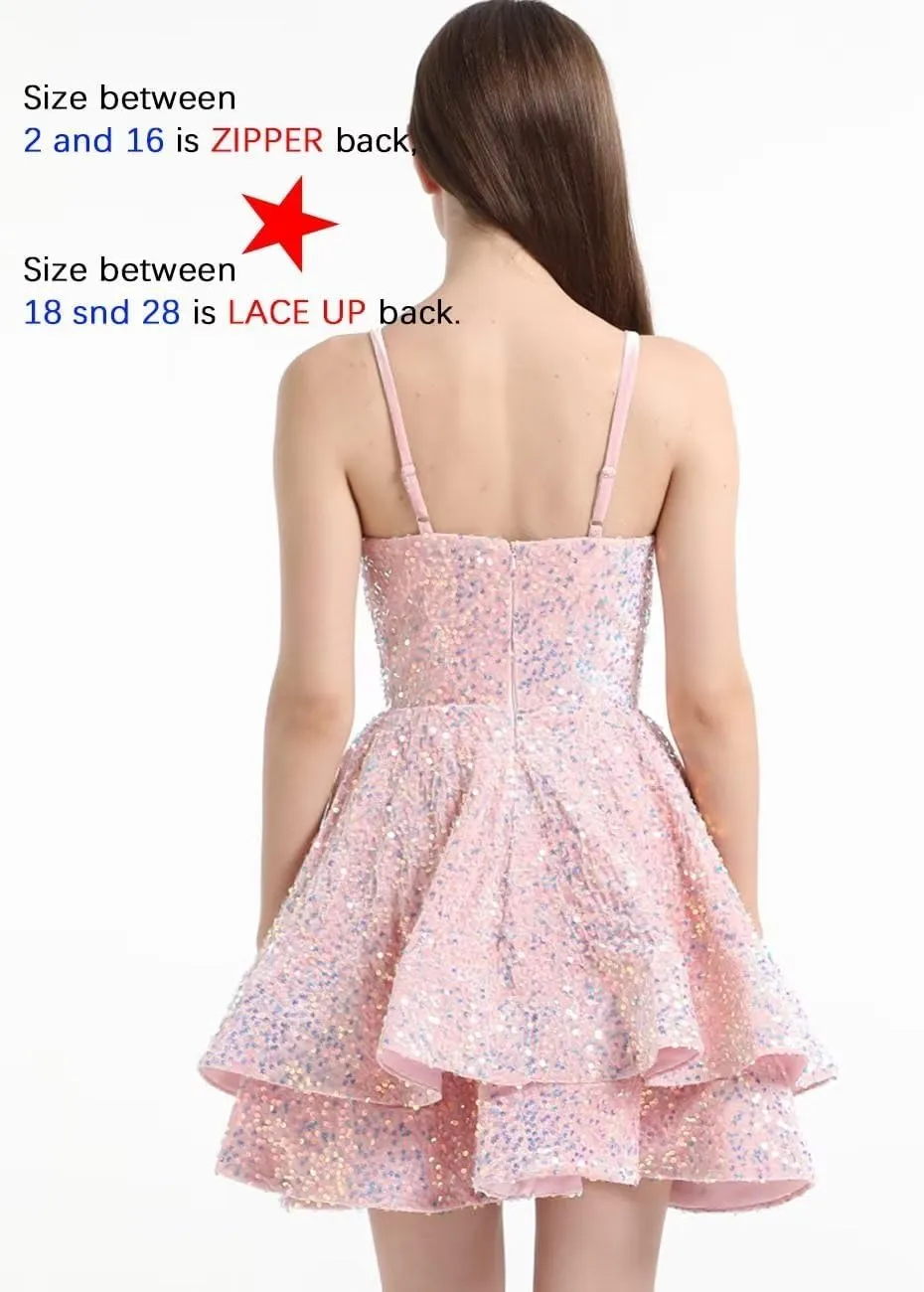 Sequin Homecoming Dresses for Teens Short Prom Dress 2025 Sparkly V Neck Formal Cocktail Party Dress