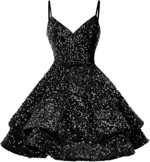 Sequin Homecoming Dresses for Teens Short Prom Dress 2025 Sparkly V Neck Formal Cocktail Party Dress