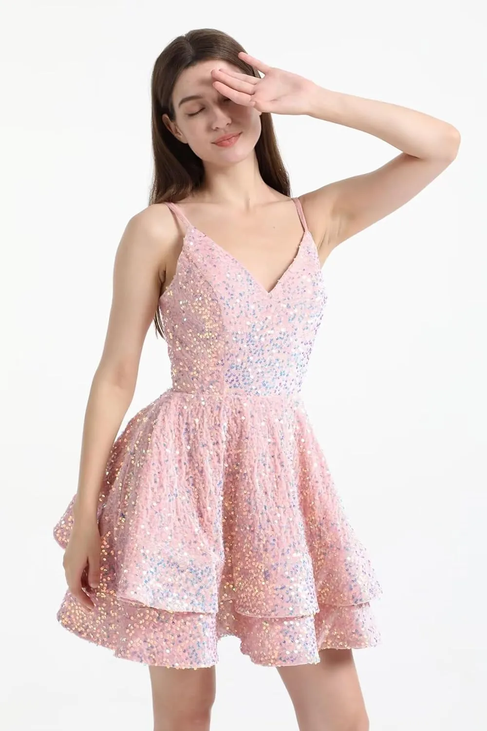 Sequin Homecoming Dresses for Teens Short Prom Dress 2025 Sparkly V Neck Formal Cocktail Party Dress