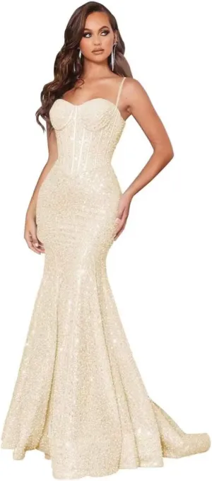 Sequin Mermaid Prom Dresses for Women Spaghetti Straps Sparkly Long Evening Party Dresses