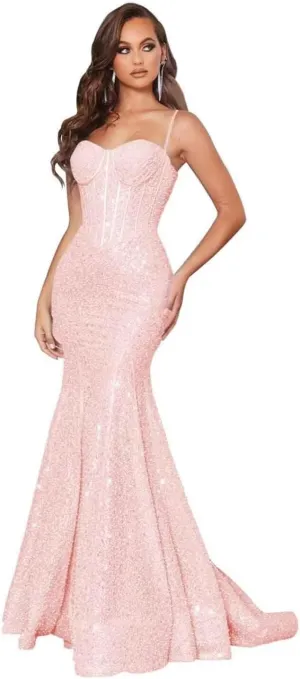 Sequin Mermaid Prom Dresses for Women Spaghetti Straps Sparkly Long Evening Party Dresses