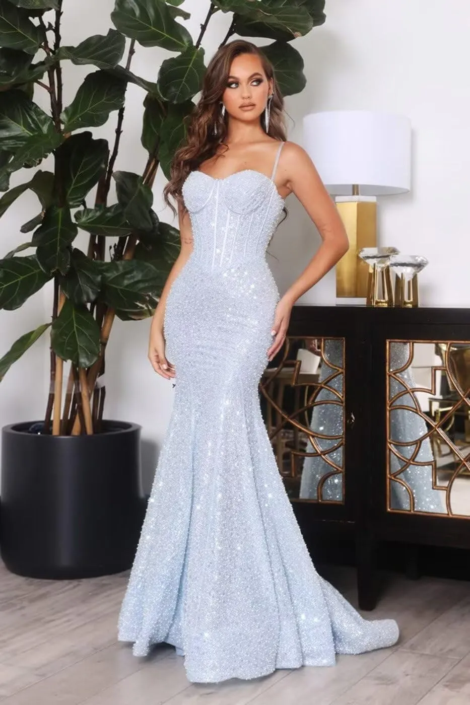 Sequin Mermaid Prom Dresses for Women Spaghetti Straps Sparkly Long Evening Party Dresses
