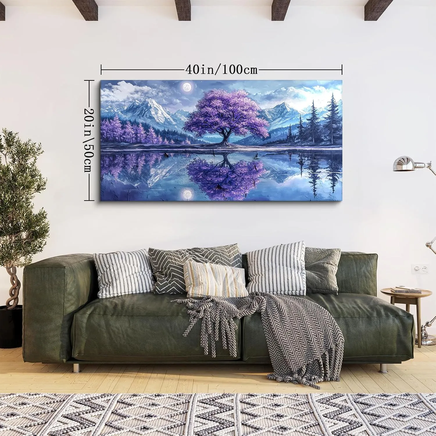 SERIMINO Tree of Life Large Wall Art, Fantasy Landscape Wall Decor, Purple Trees Canvas Painting, Snow Mountain Lake Modern Decor Prints, Moonlit Night Pictures Home Decor Living Room20 X40