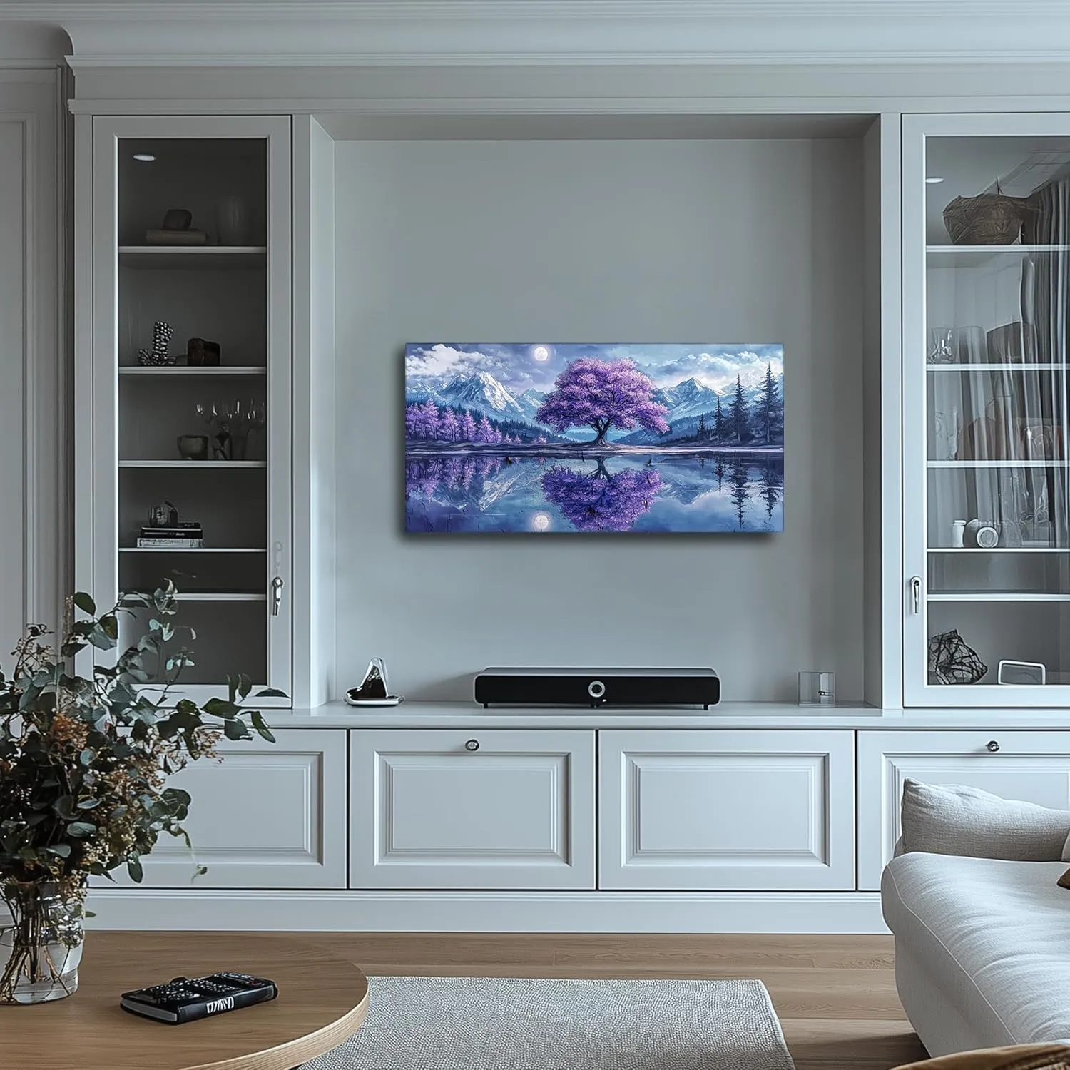 SERIMINO Tree of Life Large Wall Art, Fantasy Landscape Wall Decor, Purple Trees Canvas Painting, Snow Mountain Lake Modern Decor Prints, Moonlit Night Pictures Home Decor Living Room20 X40