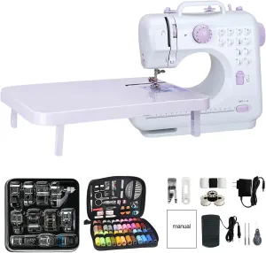 Sewing Machine for Beginners, Portable Mini Sewing Machine with Extension Table, 12 Built-In Stitches and Adjustable Speed with 11 Replaceable Presser Feet And 97 Pcs Sewing Kits (110V) (Purple)