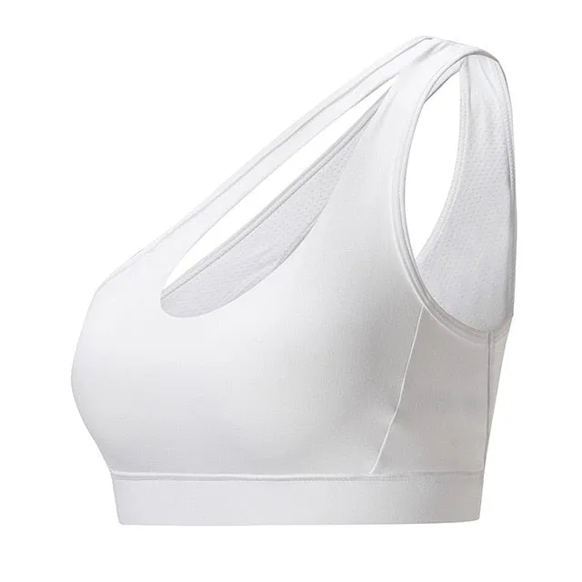 SEXYWG Sexy One Shoulder Solid Sports Bra Women Fitness Yoga Bras Gym Padded Sport Tops Athletic Vest Running Push Up Brassieres