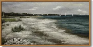 SHENIFY Vintage Framed Wall Art Seaside Coastal Landscape Painting Retro Beach Scenery Farmhouse Kitchen Living Room Decor - 8x16in Natural Framed