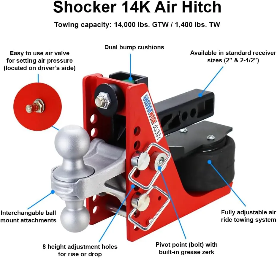 Shocker Air Channel Pintle & Ball Hitch, Fits 2" Hitch Has 2" Ball