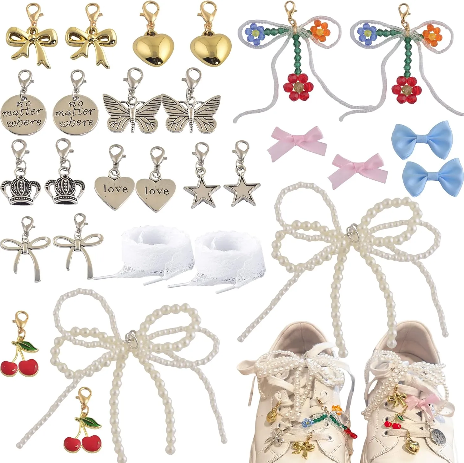 Shoe Pins for Sambas 26pcs Shoe Charms for Sneakers Shoelace Charms Pearl Bow Shoe accessories Decorations Clips Shoe Jewelry for Sneakers Shoe Charms for Sambas