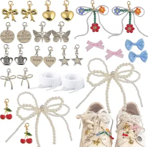 Shoe Pins for Sambas 26pcs Shoe Charms for Sneakers Shoelace Charms Pearl Bow Shoe accessories Decorations Clips Shoe Jewelry for Sneakers Shoe Charms for Sambas