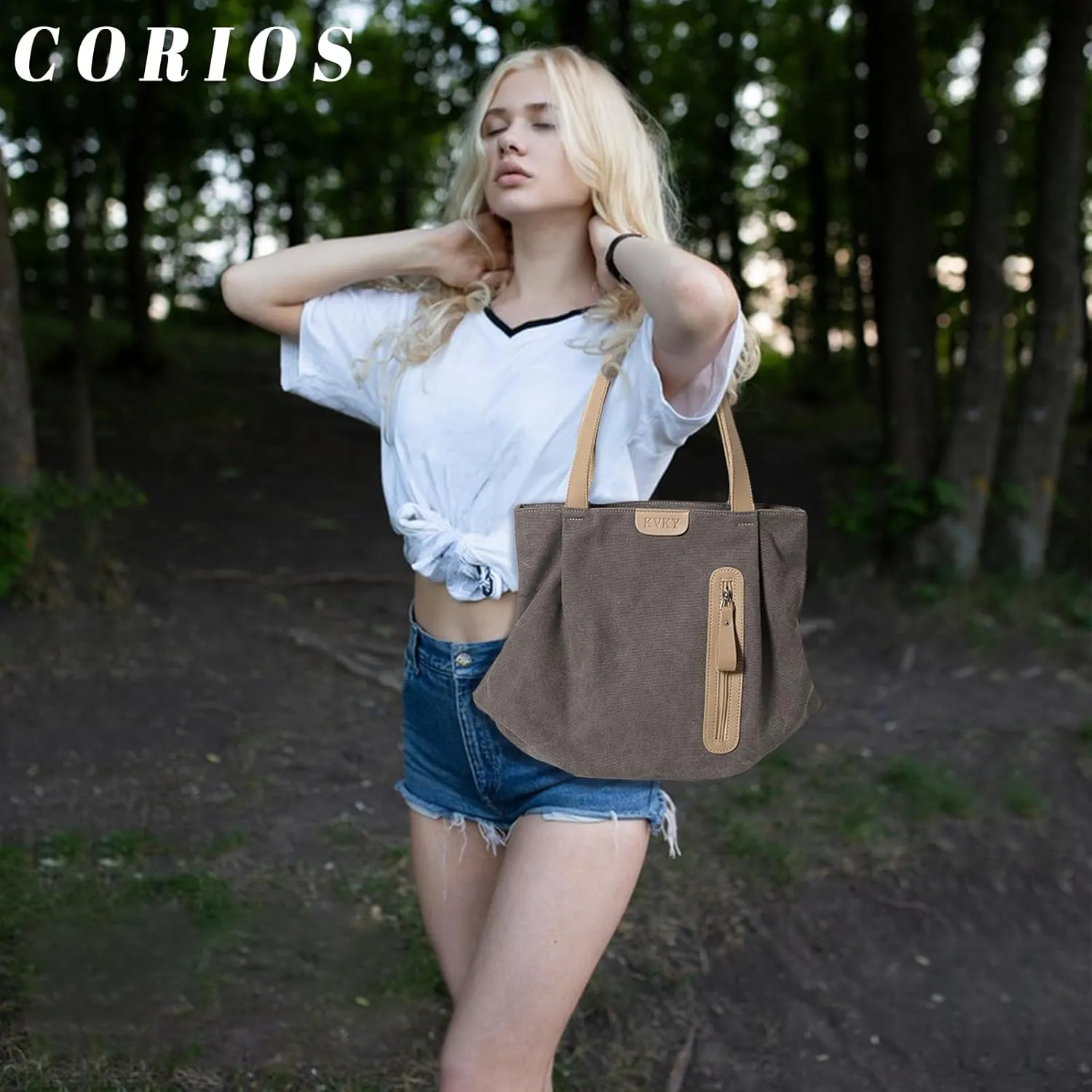 Shoulder Bag for Women Canvas Handbag Large Capacity Top Handle Bag Multi-Pockets Tote Bag Casual Hobo Bag