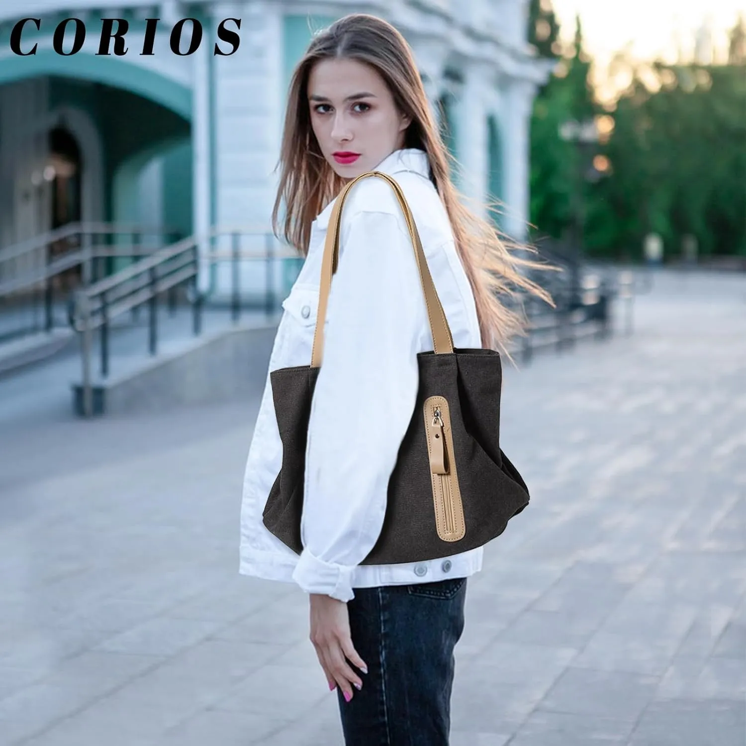 Shoulder Bag for Women Canvas Handbag Large Capacity Top Handle Bag Multi-Pockets Tote Bag Casual Hobo Bag