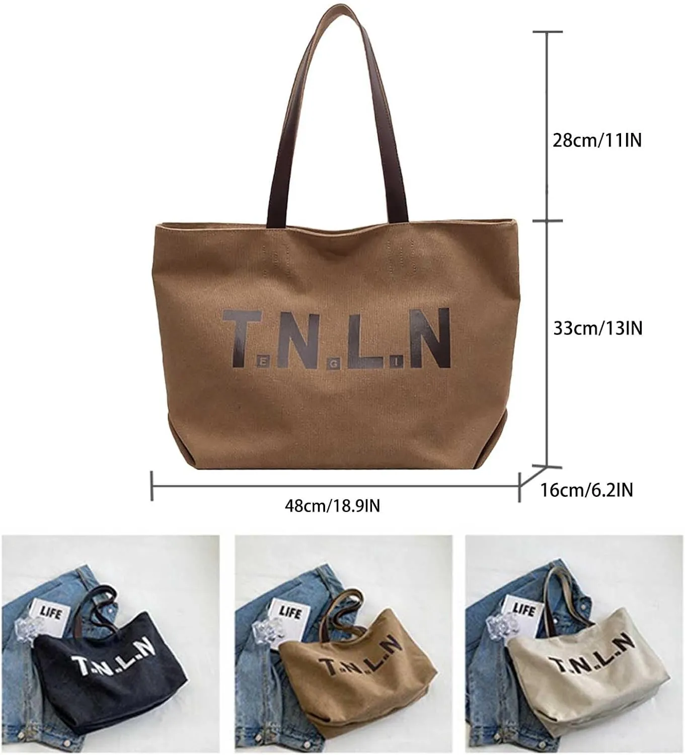 Shoulder bag, women's large capacity canvas handbag, fashionable multifunctional commuting tote bag