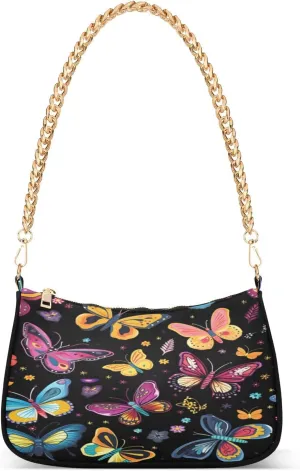 Shoulder Bags for Women Colorful Butterfly Hobo Tote Handbag Small Clutch Purse with Zipper Closure