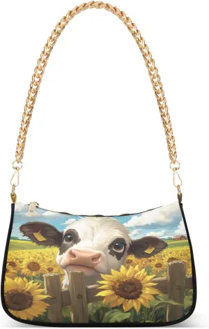 Shoulder Bags for Women Milk Cow Hobo Tote Handbag Small Clutch Purse with Zipper Closure