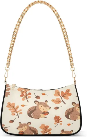Shoulder Bags for Women Smiling Squirrel with Acorns Hobo Tote Handbag Small Clutch Purse with Zipper Closure