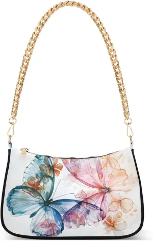 Shoulder Bags for Women Two Butterflies and Flower Hobo Tote Handbag Small Clutch Purse with Zipper Closure