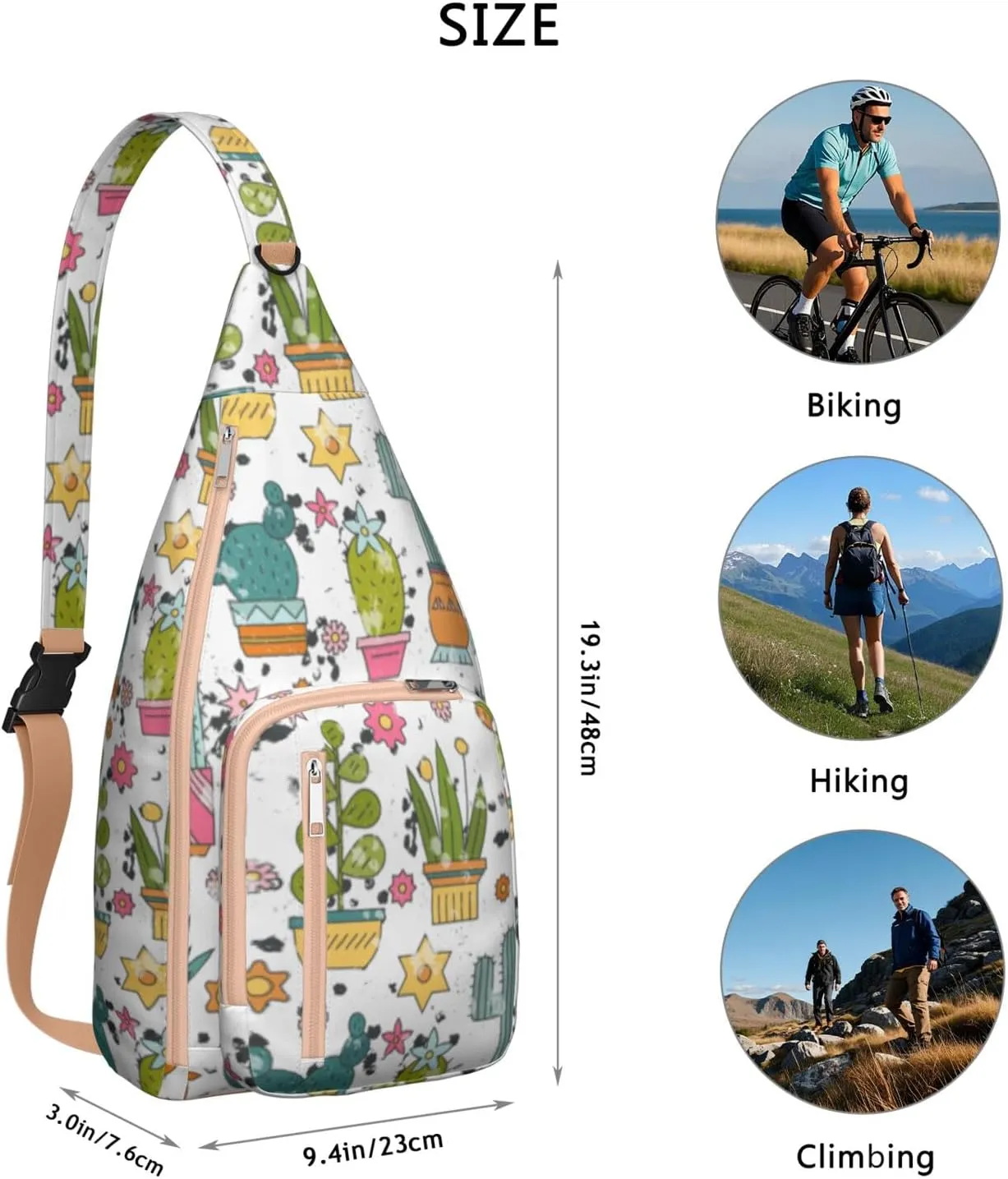 Shoulder Sling Crossbody Casual Chest Bag For Travel Sports Running,Backpack for Men & Women Lightweight Sports BagCrossbody Concealed Carry,Cactus Shoulder Bag Waterproof Chest Bag