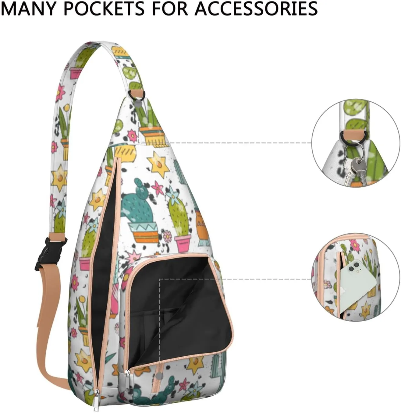 Shoulder Sling Crossbody Casual Chest Bag For Travel Sports Running,Backpack for Men & Women Lightweight Sports BagCrossbody Concealed Carry,Cactus Shoulder Bag Waterproof Chest Bag